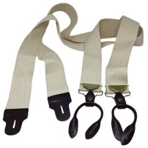 Suspenders Braces Brown Leather Webbing Natural Cream Crafts NEW